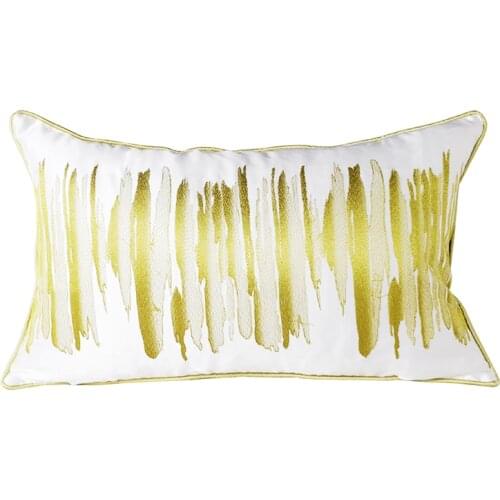 DUNXDECO Luxury Yellow Embroidered Cushion Cover Decorative Pillow Case Modern Simple Abstract Geometric Sofa Chair Coussin