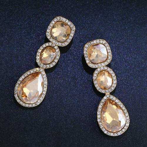 FLOLA Water Drop Crystal Gold Earrings Long Dangle Drop Earrings for Women Wedding Jewelry for Brides ersg62