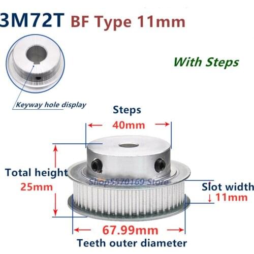 72 Teeth HTD 3M Synchronous Pulley 3m timing pulley Width 11mm 72T 3M timing belt HTD3M Pulley gear bore 5mm-25mm