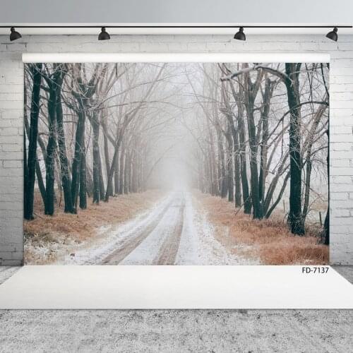 Snowy Winter Road Forest Trail Photo Backgrounds Customized Backdrops for Baby Children Portrait Photoshoot Photography Props