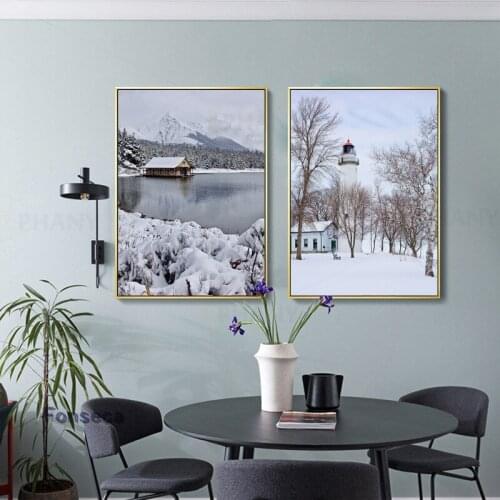 Modern Winter Snow Landscape Wall Art Pictures for Living Room Home Decor Nordic Canvas Painting Scandinavian Poster