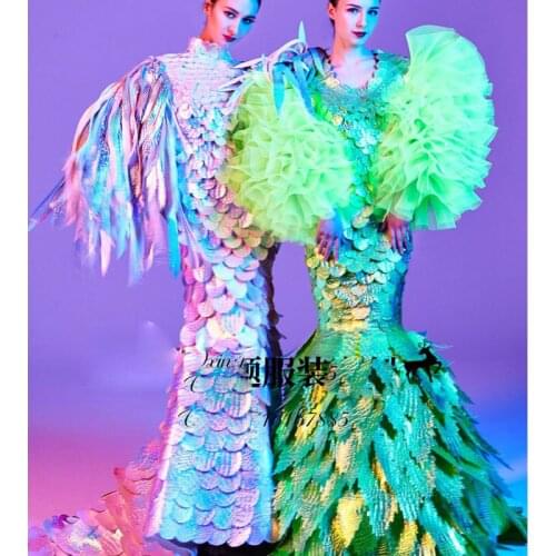Technology Ocean theme Catwalk Model Mermaid princess cosplay costume luxurious evening stage dress party show clothing