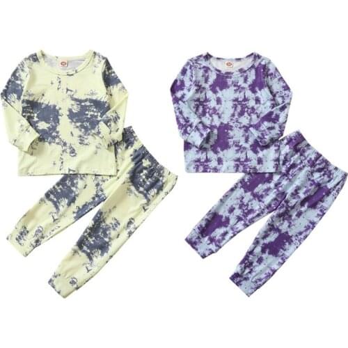 Spring Autumn Children Boy Tie Dye Print Outfits Long Sleeve T-shirt Top Pants Set