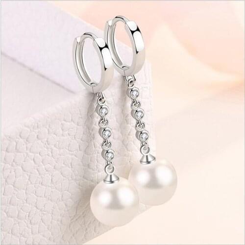 Top Quality Pearl Earrings Women Jewelry Hoops Fashion Long Tassel Drop Earrings With Shining Stones Girls Birthday Gift