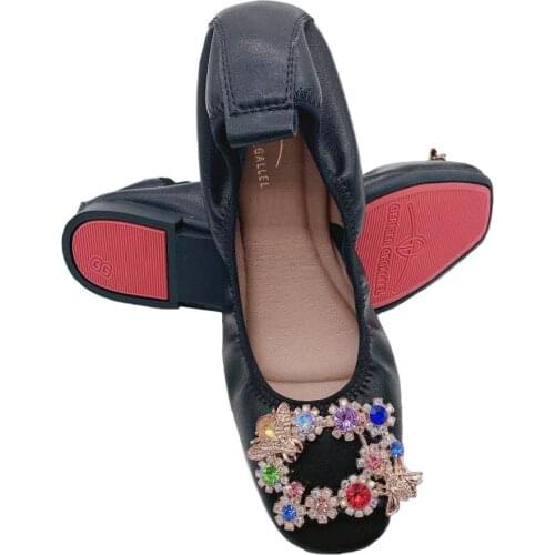 169-10 Golden Floral Rhinestone Women Ballet Flats Party Wedding Dancing Banana Shoes Comfort Womens Flat Shoes for Girls