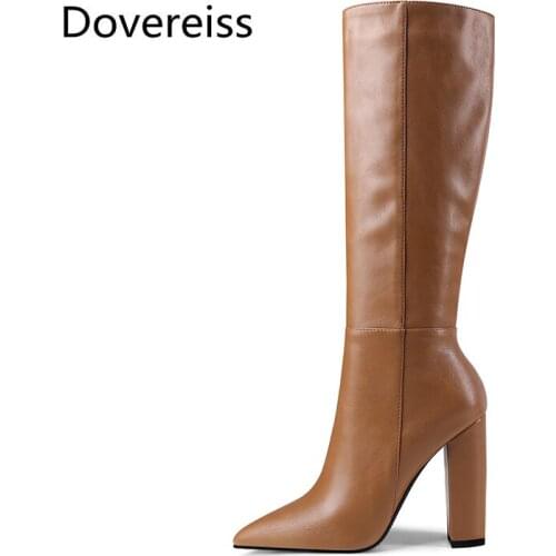 Winter For Woman New Fashion Sexy Consice Pure color red Pointed toe New Block heels Zipper Chunky Heels Knee high boots 34-45