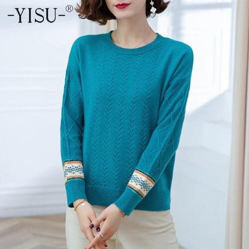YISU 2021 Women Thin section Sweater Spring Solid color O-Neck Long sleeve stripe Sweater Jumper Female Casual Knitted Pullover