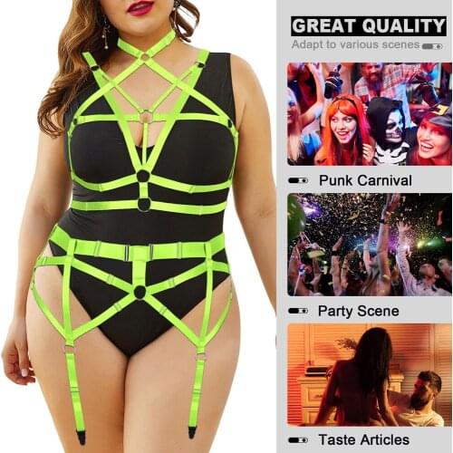 Goth Sexy Lingerie Plump Woman Body Stockings Garter Belt Plus Size Necklace Hanging Light Sexy Bride Foot Bandage Chest Harness