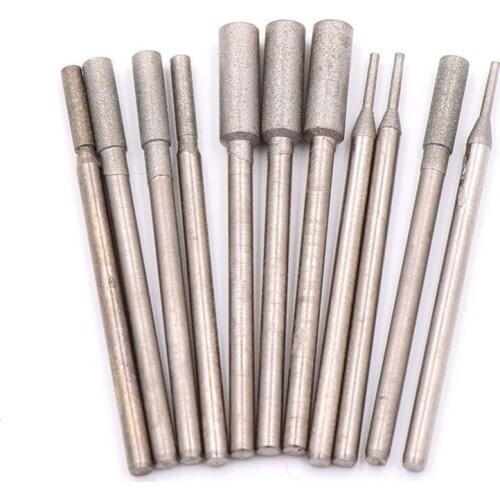 1pcs 3.0mm shank Cylinder Diamond Grinding Head Cylindrical Points Coated Carving Burrs Lapidary Tools Jade Stone Marble