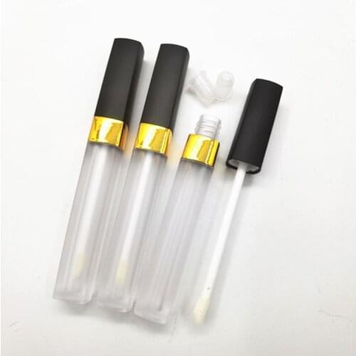 12/25/50pcs 3.5ml Black Cap Cosmetic Lipgloss Container Gold Ring Square Lip Glaze Lip Balm Bottle Frosted Lip Gloss Wand Tube