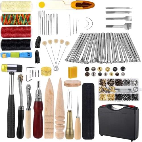 128 PCS Leather Tool Kit Work Tool Leather Stamping Tools Rivets Kit Prong Punch Leather Crafting Beginner Leather Craft Makin