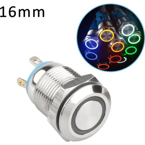 16mm Waterproof Engine Button Switch LED Light Self-Locking Car Engine PC Power Start 12V Metal Push Button Button Switch Temper