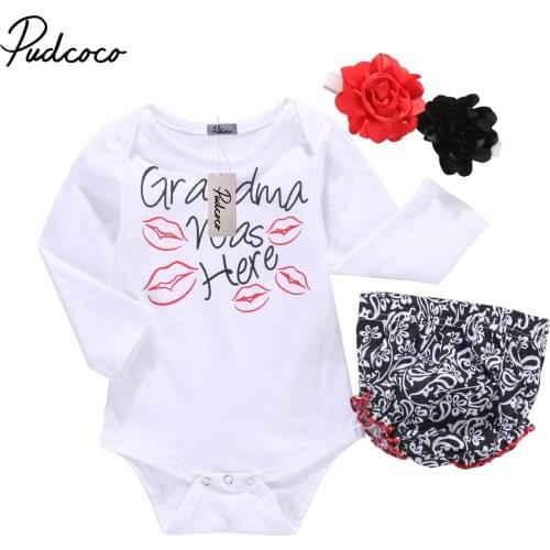 2020 New Style Newborn Infant Baby Girl Casual Clothes Sets 3PCS Long Sleeve Letter Print White Romper Top Shorts Headband 0-18M
