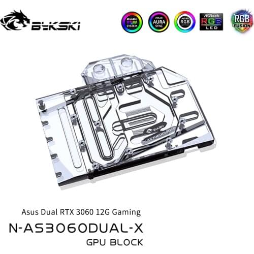 Bykski GPU Block For Asus Dual RTX 3060 12G Gaming With Backplate GPU Water Cooling Cooler, N-AS3060DUAL-X