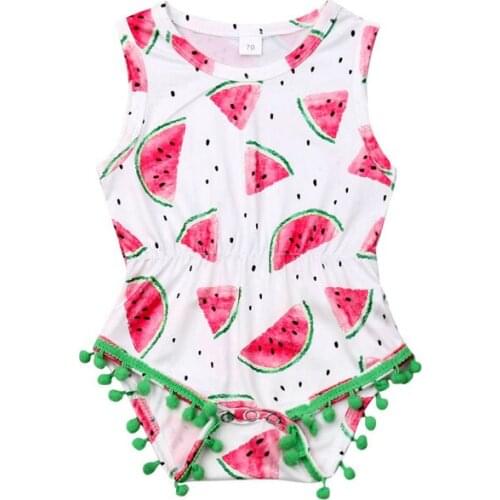 Sleeveless Infant Newborn Baby Girl Watermelon Bodysuit Jumpsuit Summer Tassels Outfits Clothes Sunsuit