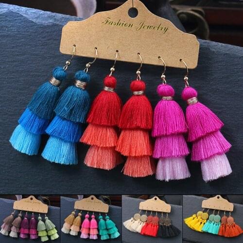 Bohemian Multicolor Statement Tassel Earrings Women Big Drop Dangle Earring Boho Indian Wedding Long Fringed Earrings Jewelry