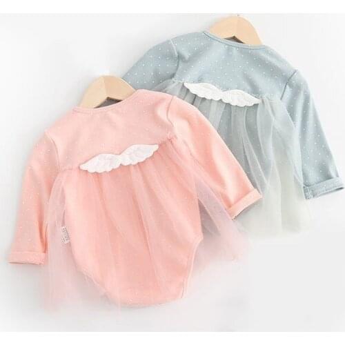 Baby Girl Wing Bodysuit Kids Fashion Mesh Long Sleeve Jumpsuit For Girls 6M-3Y Toddler Spring Photo Bodysuits Birthday Clothes