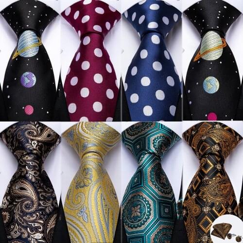DiBanGu Fashion Men Tie Handkerchief Cufflinks Set Silk Jacquard Dot Floral Paisley Business Formal Neck Tie For Wedding Party