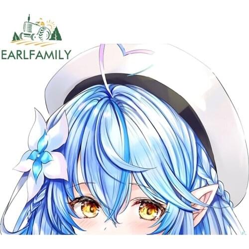 EARLFAMILY 13cm x 10.3cm For Yukihana Lamy Peeking Anime Car Sticker Vinyl Car Wrap Decal Sunscreen Surfboard Scratch-Proof
