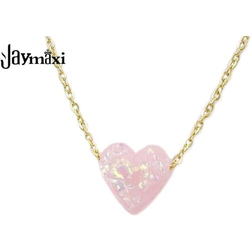 Jaymaxi 4 Colors 10mm Opal Heart Pendant Necklace Stainless Steel Gold Color Chain For Women Jewelry Gift 45cm+5cm 3 Piece/lot