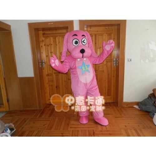 Pink Dog Mascot Costume Fursuit Adult Cartoon Character Someone Inside Cartoon Props Carnival Halloween Xmas Easter