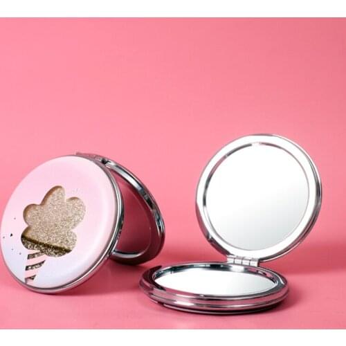 Creative Round Double-sided Mirror Quicksand Folding Mirror Makeup Mirror Portable Mirror HD Simple Girl Small Mirror
