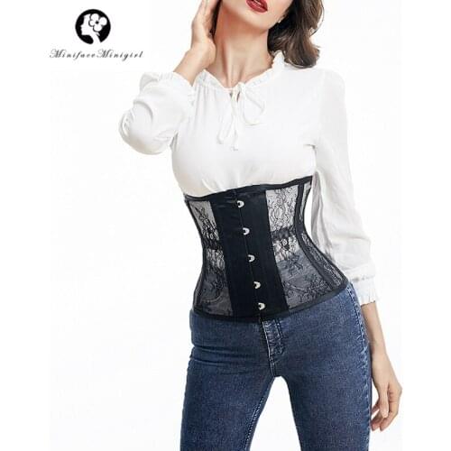 Lace Mesh Underbust Corsets Top See Through Fishnet Brocade Sheer Bustier Waist Cincher 10 Steel Boned Waste Trainer Body Shaper