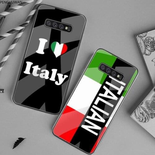 Italy flag Art Black TPU Soft Phone Case Tempered Glass For Samsung S20 Plus S7 S8 S9 S10 Plus Note 8 9 10 Plus