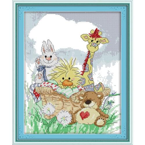 The giraffe and his friends cross stitch kit 14ct 11ct pre stamped canvas embroidery DIY handmade needlework