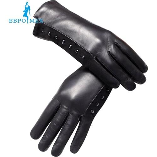 Genuine Leather glove Top Grade gloves female Fashion leather gloves Vintage winter gloves women black Diamond design