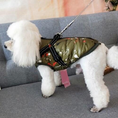 Pet Dog Autumn Winter Harness Coat Winter Cotton Waterproof Clothes Thickening Warm Dog Jacket Ski Suit Coat Vest Snowsuit