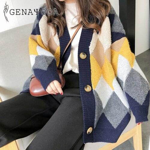 Genayooa Ladies Coat Women Cadigans V Neck Single Breasted Long Sleeve Knit Sweater Cadigans Knitwear Jumper 2020 Korean Style