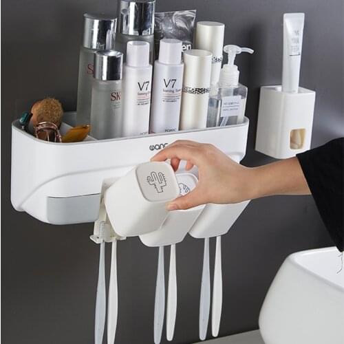 Inverted Toothbrush Holder Automatic Toothpaste Squeezer Dispenser Storage Rack Bathroom Accessories Toothbrush Wall Mount Rack