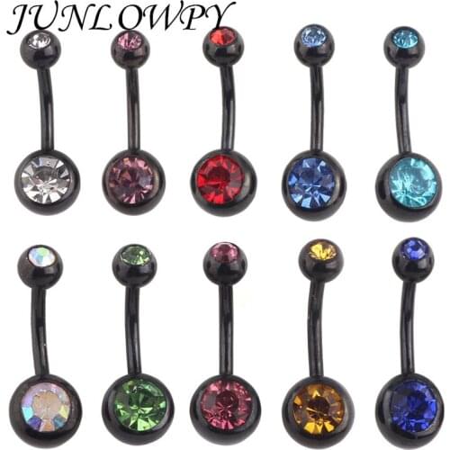 Piercing Belly Mix Colors 50pcs 14g Anodized Black Body Jewelry Double gem Navel Ring Press Fit Belly Button Ring