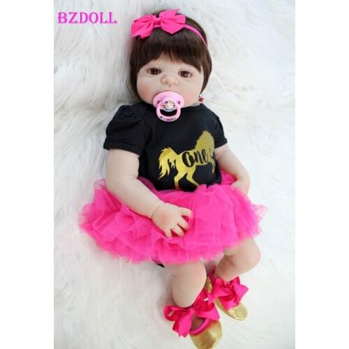 BZDOLL 22" Full Silicone Newborn Baby Girl Realistic Reborn Doll Lovely Bebe Boneca Waterproof Toys
