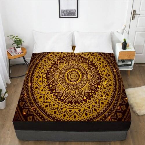 Fitted Sheets Mattress Cover With Elastic Band Linens Bedsheet Bed Sheet 90x200 160x200 150x200 Size 3D Printed Black Golden