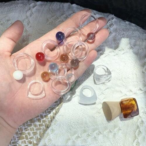 Transparent Glass Round Ring Multicolor Geometric Ball Clear Girls Finger Ring