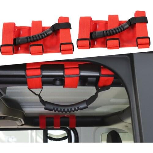 Adjustable Strap Red Roll Bar Mount Side Grab Handle for Jeep Wrangler JK 4x4WD Off Road Accessories