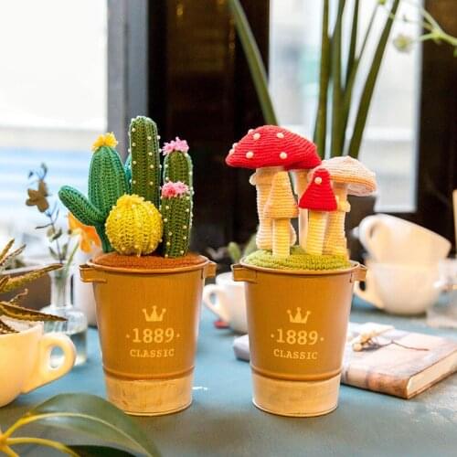 Handmade Wool Plants Potted Cactus DIY Plant Pen Baby Cotton Crochet Woven Decorative Wool Ball Material Bag