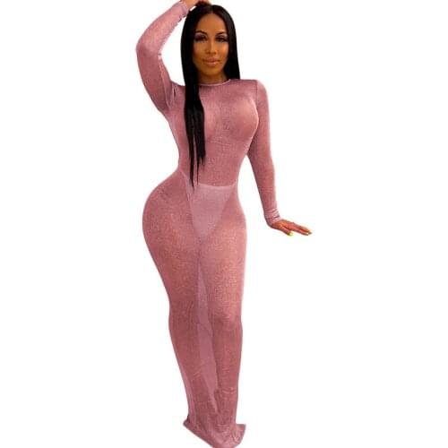 Sexy Knitted Crochet Evening Party Sparkly Dress Women See-through Long Sleeve Backless Glitter Bodycon Celebrity Long Dresses