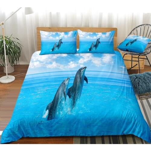 Dolphin Bedding Set Ocean Duvet Cover Set Sea Aniaml Bed Linen Blue Ocean Bedclothes Dolphin Beds Set Boys Girls Home Textile
