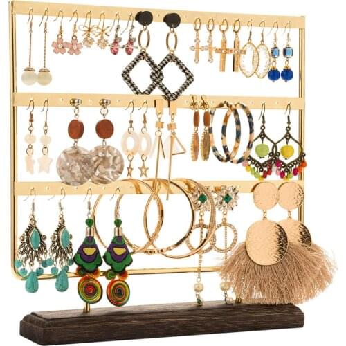 Earring Stand Jewelry Display Rack 3-Tier Ear Stud Holder Organizer Ear 60 Holes with Wood Base Stan
