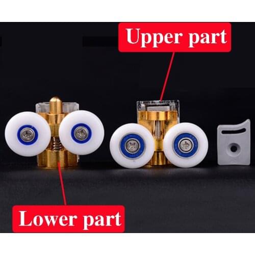 Pure copper shower room double wheel Arc shower room pulley Bathroom glass sliding door pulley Bath door roller Bathroom pulley