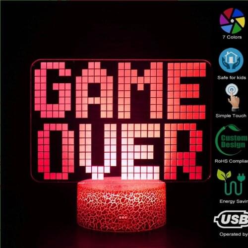 3D night light for game over logo game icon league team competition commemorative championship logo small gifts LED USB lights