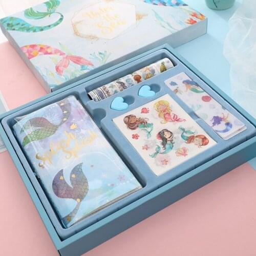 Student kawaii creative book gift box stationery set student diary girl diy hand account notebook cute cartoon notepad stray kid