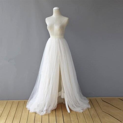 White Detachable Tulle Sides Split 5 layers Elastic Bridal Overlay Skirt For Wedding Party Train Tulle Detachable Maxi Skirt