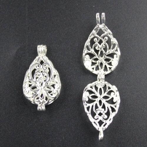 30*16mm, Plated Heart Water Drop Pearl Cage Locket Aroma Essential Oil Diffuser Beads Cage Pendant Jewelry Making Findings