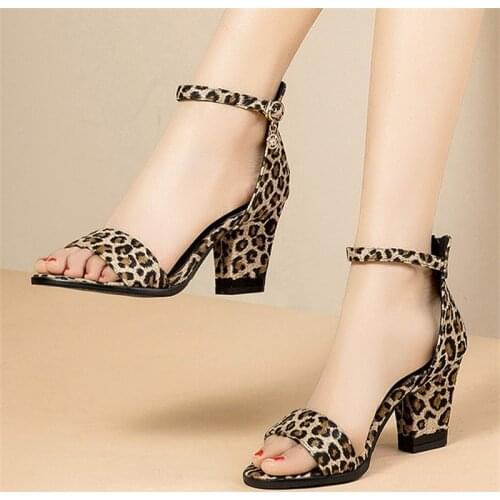 AGODOR New Sexy Leopard Print high heel sandals women 2020 summer sandals Open Toe Block Heels Laides Shoes Plus Size 45 46 47