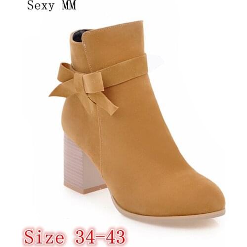 Spring Autumn Women Ankle Boots Square High Heel Woman Short Boots Ladies Shoes botas Plus Size 34 - 40 41 42 43