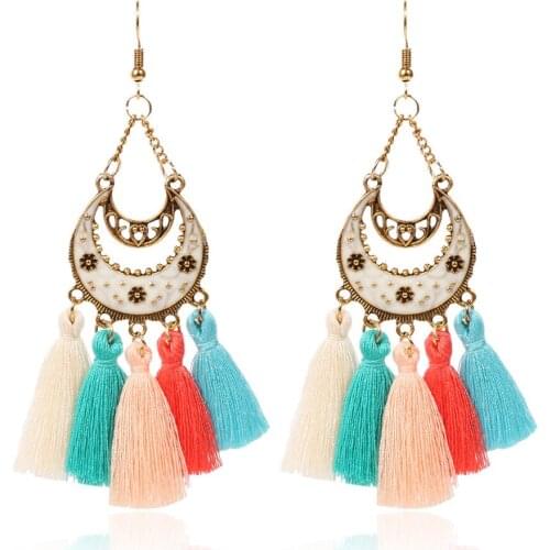 HC Vintage Metal Enamel Flower Water Drop Earrings Women Long Jewelry Bohemian Tassel Dangle Earrings Girl Party Gift Earrings F